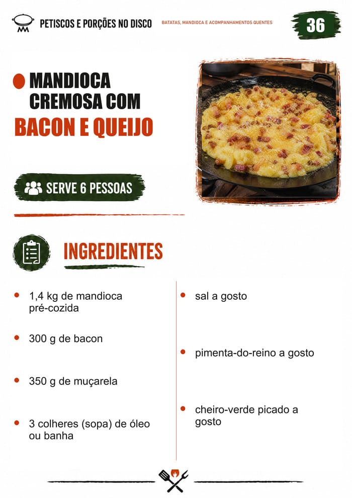 Mandioca cremosa com bacon e queijo — ingredientes