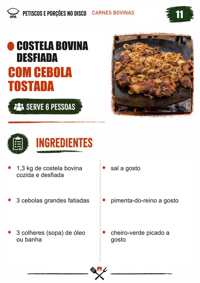 Costela bovina desfiada com cebola tostada — ingredientes