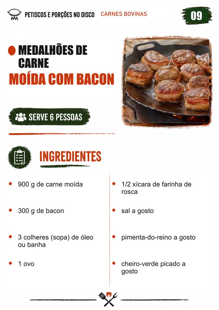 Medalhões de carne moída com bacon — ingredientes